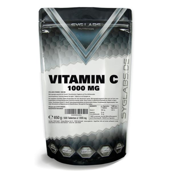 Syglabs Vitamin C 1000mg 500 Tabletten - mit Hagebutte und Bioflavonoiden